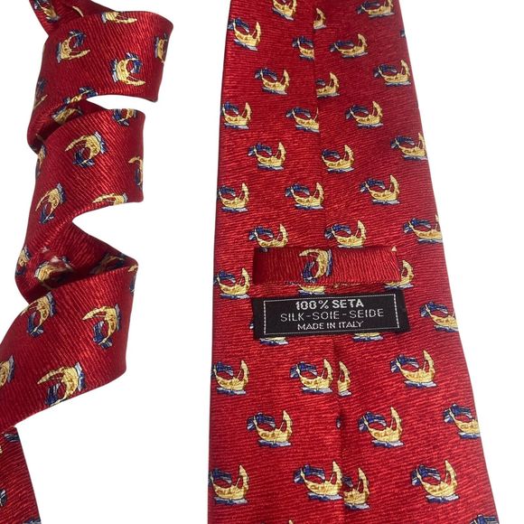 Men's Fashionable 100% Silk Red Necktie Tie Made in Italy Greek Argo Ship Print - Picture 3 of 7